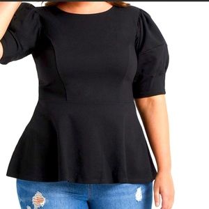 ELOQUII Puff Sleeve Peplum Black Top Size 14